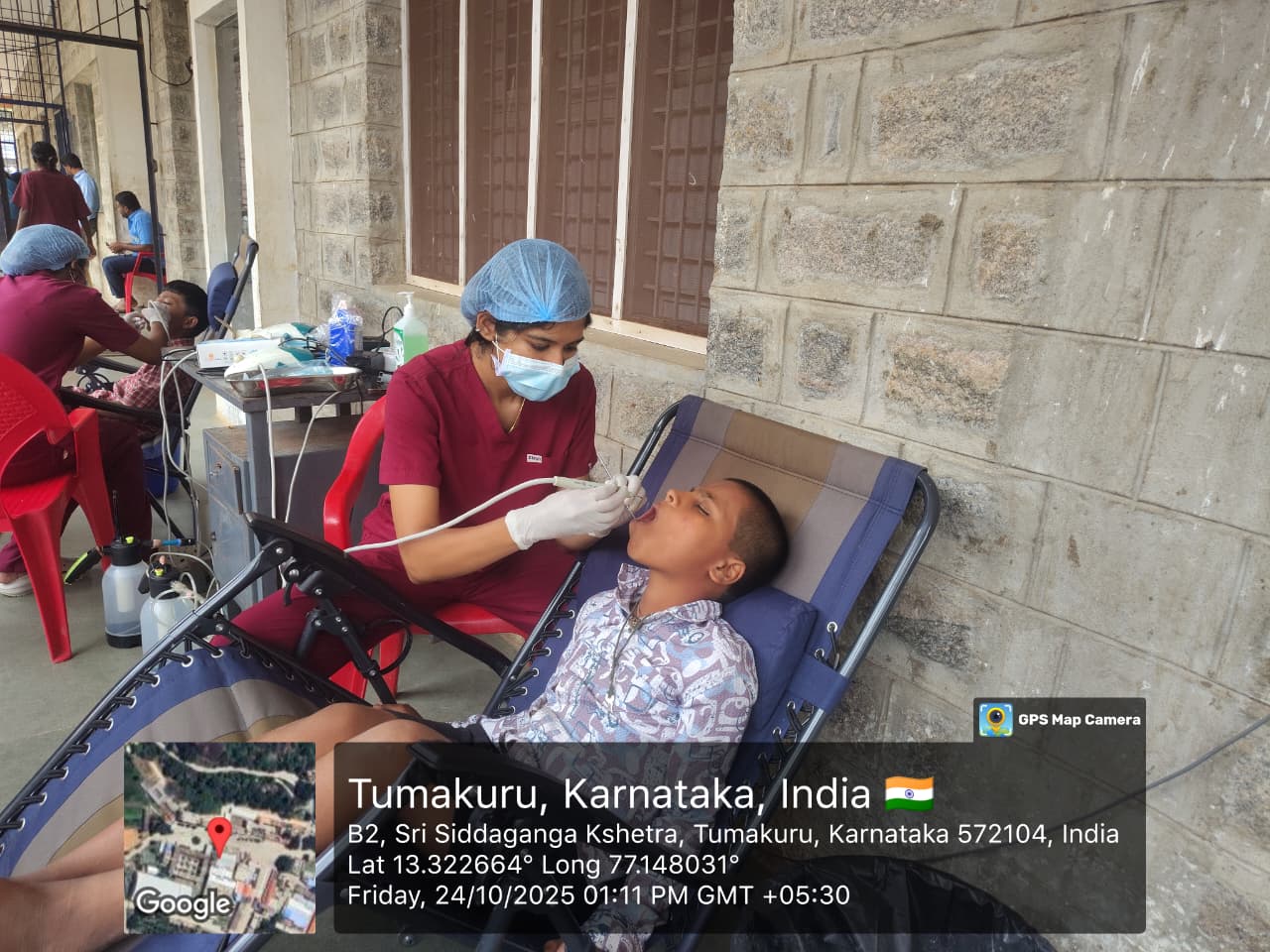 Dental scaling procedure being performed on a young patient on Day 1